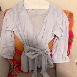 Lane Bryant Light Blue Gingham Top With Belt- Like New!!!